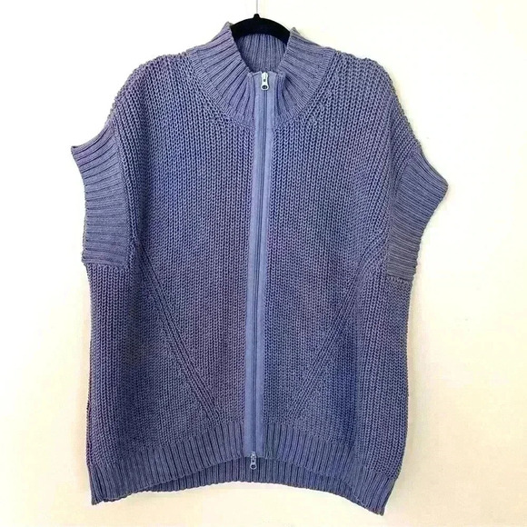 Pure Handknit 100% Cotton Loose Knit Sleeveless Oversize Zip Cardigan Size M/L - Picture 1 of 13